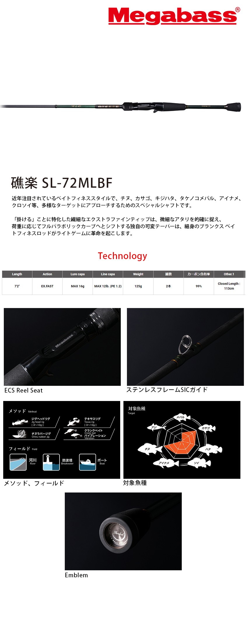 MEGABASS 礁楽SHOLUCK SL-72MLBF [海水路亞竿][根魚竿] - 漁拓釣具官方