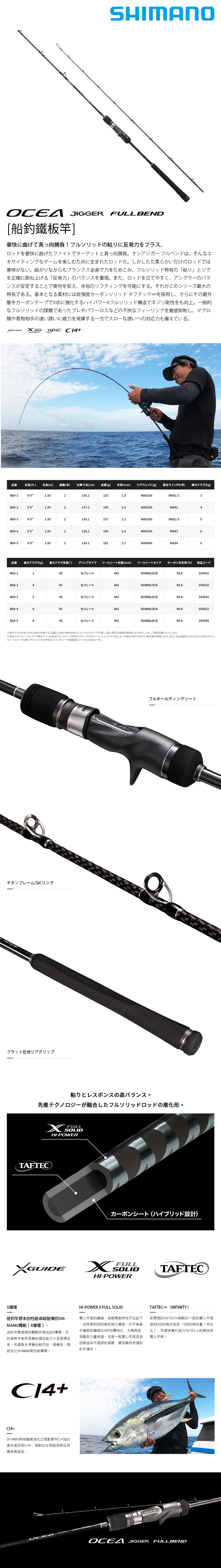 SHIMANO OCEA JIGGER FULLBEND B60-5 [船釣路亞竿] [鐵板竿] 漁拓