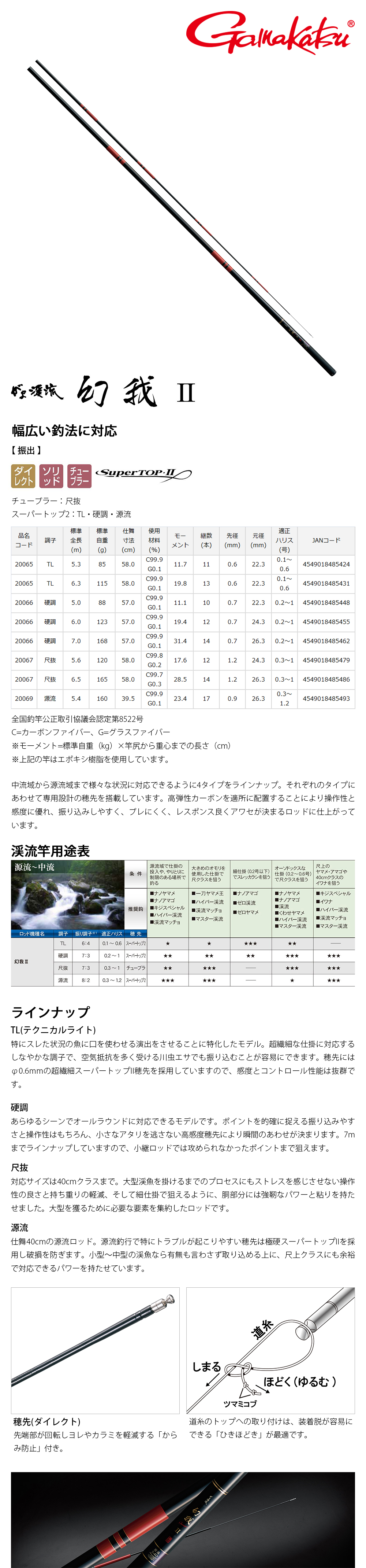 GAMAKATSU がま渓流幻我2 GENRYU 5.4m [短節溪流竿] - 漁拓釣具